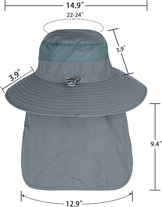 Waterproof Wide Brim Rain Hat with Neck Flap – Outdoor Rainproof & Sun Protection Hat, Adjustable for Men and Women