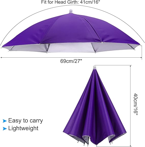 Purple Hands-Free Waterproof Umbrella Hat – Lightweight Portable Rain & Sun Protection Cap for Fishing, Cycling, Gardening, Camping