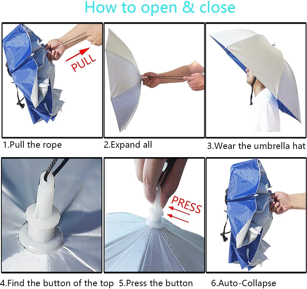 Large Hands-Free Waterproof Umbrella Hat – Foldable Portable Rain & Sun Protection Hat for Outdoor Use, Lightweight and Durable Head Umbrella