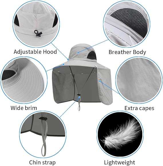 Outdoor Waterproof Wide Brim Rain Hat with Adjustable Hood, Breathable Design, Neck Cape, and Chin Strap – Lightweight Multi-Purpose Protective Hat