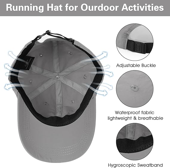 Grey Waterproof Rain Hat – Unisex Outdoor Quick-Dry Breathable Baseball Cap with Adjustable Strap