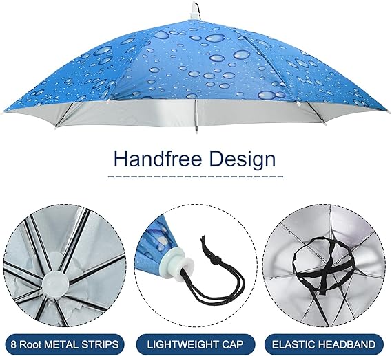 Large Hands-Free Waterproof Umbrella Hat – Blue Rainproof and Sun-Protective Head Umbrella, Foldable and Portable for Outdoor Cycling, Fishing, Hiking, and Camping