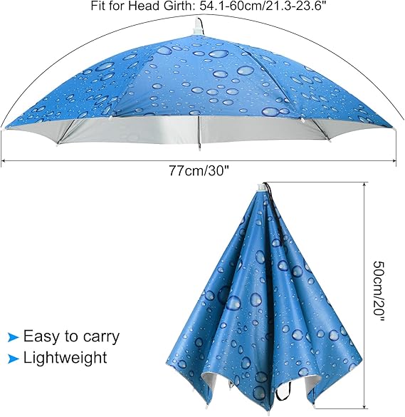 Large Hands-Free Waterproof Umbrella Hat – Blue Rainproof and Sun-Protective Head Umbrella, Foldable and Portable for Outdoor Cycling, Fishing, Hiking, and Camping