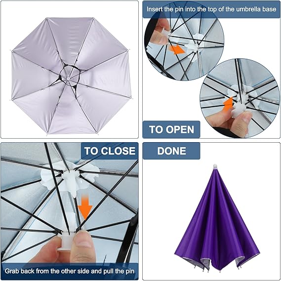 Purple Hands-Free Waterproof Umbrella Hat – Lightweight Portable Rain & Sun Protection Cap for Fishing, Cycling, Gardening, Camping