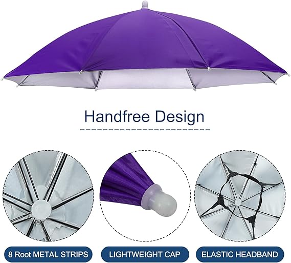 Purple Hands-Free Waterproof Umbrella Hat – Lightweight Portable Rain & Sun Protection Cap for Fishing, Cycling, Gardening, Camping