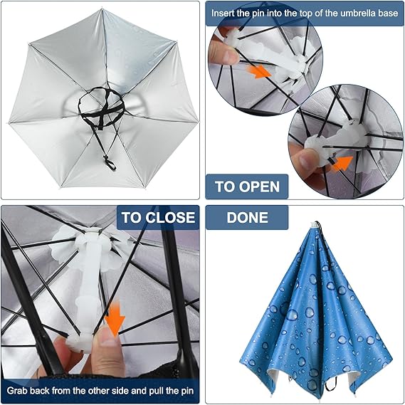 Large Hands-Free Waterproof Umbrella Hat – Blue Rainproof and Sun-Protective Head Umbrella, Foldable and Portable for Outdoor Cycling, Fishing, Hiking, and Camping