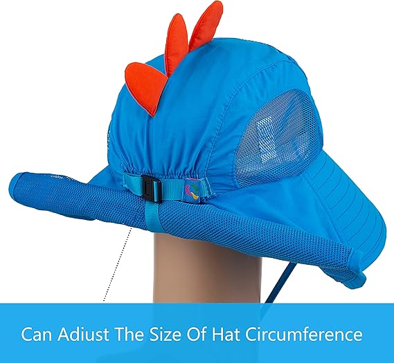 Kids Waterproof Rain Hat with Cartoon Monster Design – Wide Brim UV Protection UPF50+ Quick-Dry Sun Hat with Neck Flap, Breathable & Adjustable for Outdoor Use