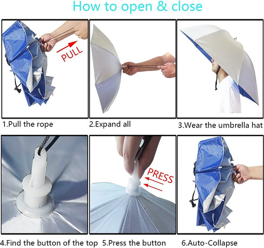 Large Hands-Free Waterproof Umbrella Hat – Foldable Portable Rain & Sun Protection Hat for Outdoor Use, Lightweight and Durable Head Umbrella