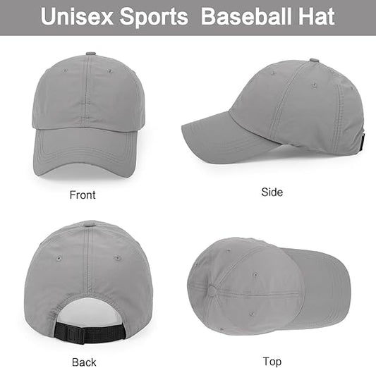 Grey Waterproof Rain Hat – Unisex Outdoor Quick-Dry Breathable Baseball Cap with Adjustable Strap