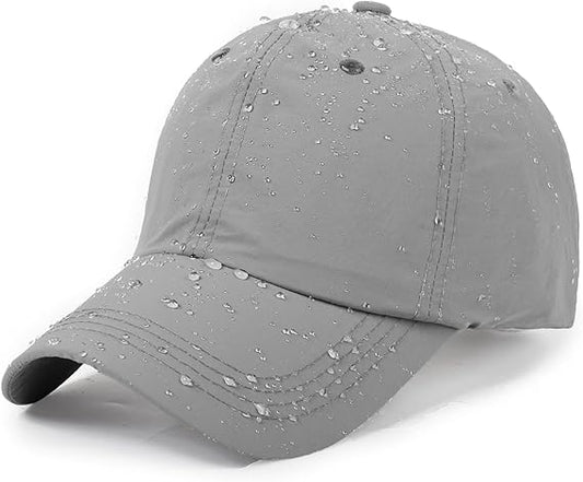 Grey Waterproof Rain Hat – Unisex Outdoor Quick-Dry Breathable Baseball Cap with Adjustable Strap