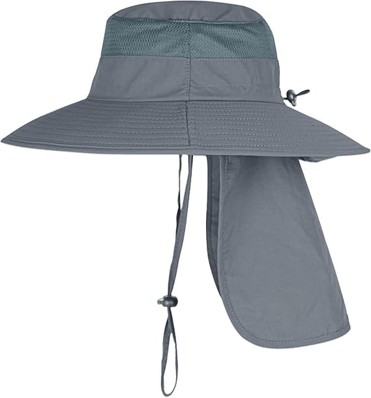 Waterproof Wide Brim Rain Hat with Neck Flap – Outdoor Rainproof & Sun Protection Hat, Adjustable for Men and Women