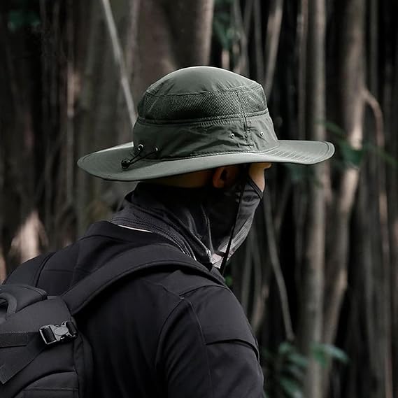 Outdoor Waterproof Rain Hat – Breathable Mesh Sun & Rain Protection Hat with Adjustable Windproof Chin Strap
