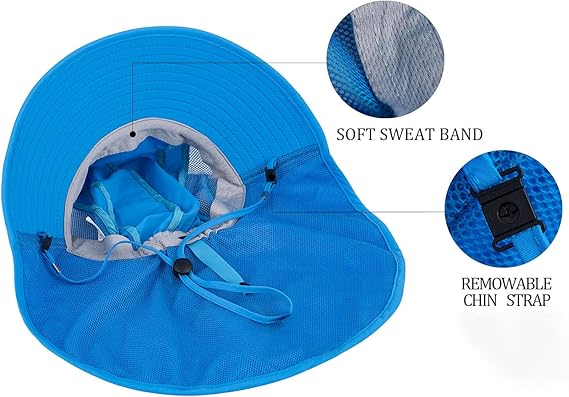 Kids Waterproof Rain Hat with Cartoon Monster Design – Wide Brim UV Protection UPF50+ Quick-Dry Sun Hat with Neck Flap, Breathable & Adjustable for Outdoor Use